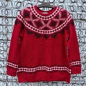 J. Jill Windham Fair Isle Pull Over Red Nordic Ski Vibes Wool Blend Sweater MED